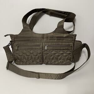 LUG Streetcar East/West Shoulder Crossbody Bag Purse in Gray Quilted Divider